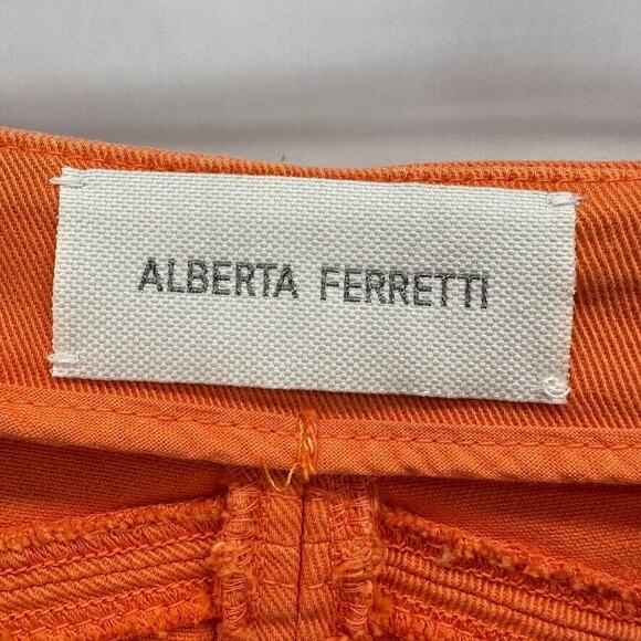 Alberta Ferretti Wide Flare Leg Pants US 6 Orange Twill Italy Preppy Designer - Picture 9 of 11